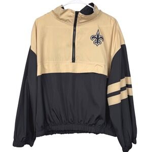 NFL New Orleans Saints Pullover Windbreaker Jacket Black Gold Half Zip Women 2XL